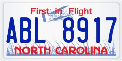 NC license plate ABL8917