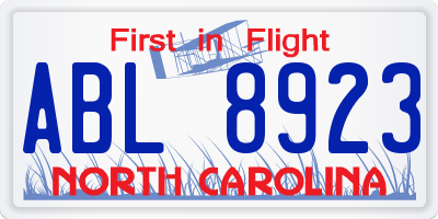NC license plate ABL8923