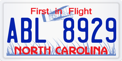 NC license plate ABL8929
