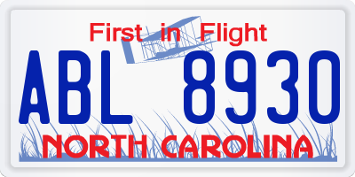 NC license plate ABL8930