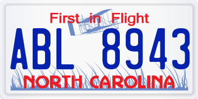 NC license plate ABL8943