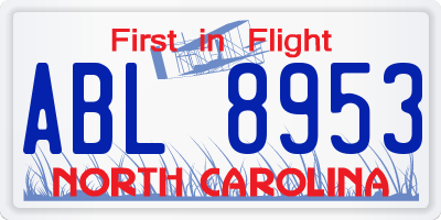 NC license plate ABL8953