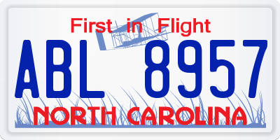 NC license plate ABL8957