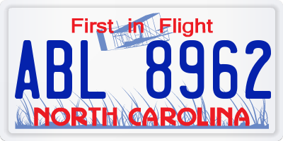 NC license plate ABL8962