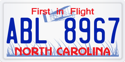 NC license plate ABL8967