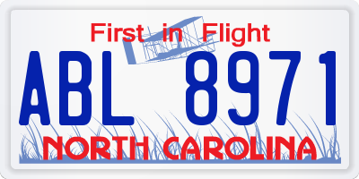 NC license plate ABL8971