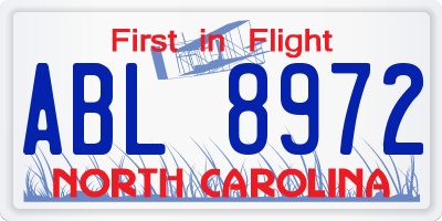 NC license plate ABL8972