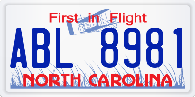NC license plate ABL8981