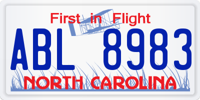 NC license plate ABL8983