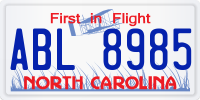 NC license plate ABL8985