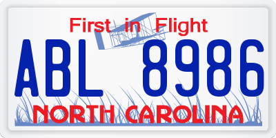 NC license plate ABL8986