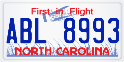 NC license plate ABL8993