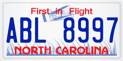 NC license plate ABL8997