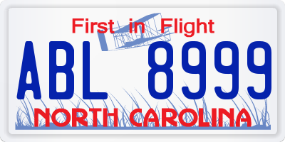 NC license plate ABL8999