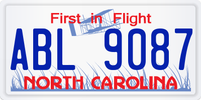 NC license plate ABL9087
