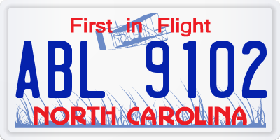 NC license plate ABL9102