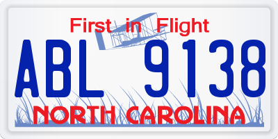 NC license plate ABL9138