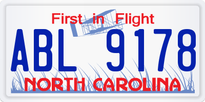 NC license plate ABL9178
