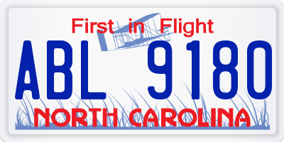NC license plate ABL9180