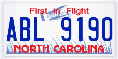 NC license plate ABL9190