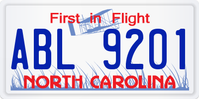 NC license plate ABL9201