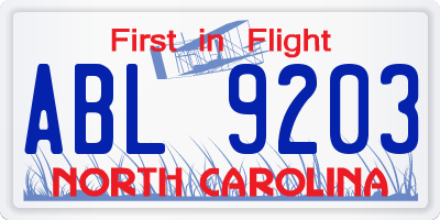 NC license plate ABL9203