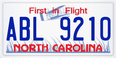 NC license plate ABL9210