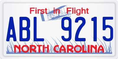 NC license plate ABL9215