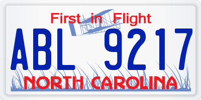 NC license plate ABL9217