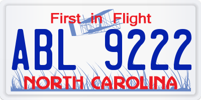 NC license plate ABL9222