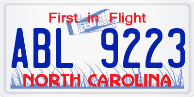 NC license plate ABL9223