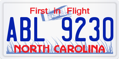 NC license plate ABL9230