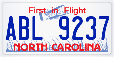NC license plate ABL9237