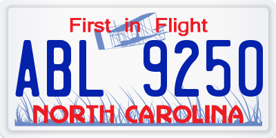 NC license plate ABL9250