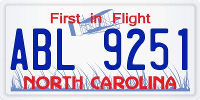NC license plate ABL9251