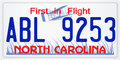 NC license plate ABL9253