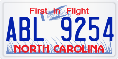 NC license plate ABL9254