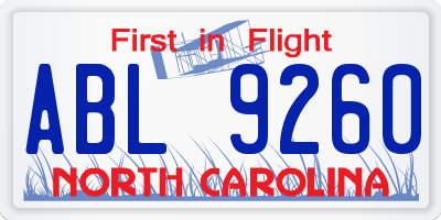 NC license plate ABL9260