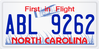 NC license plate ABL9262