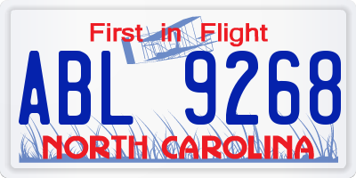 NC license plate ABL9268