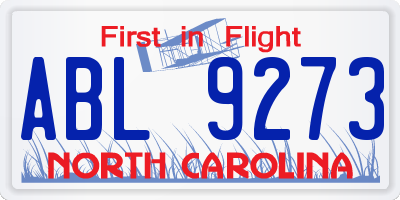 NC license plate ABL9273
