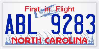 NC license plate ABL9283