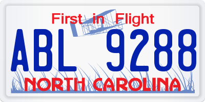 NC license plate ABL9288