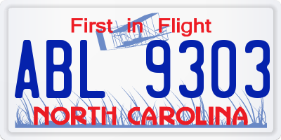 NC license plate ABL9303
