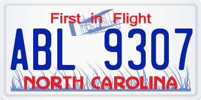 NC license plate ABL9307