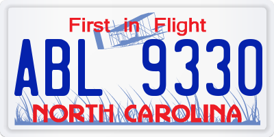 NC license plate ABL9330