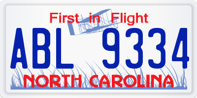 NC license plate ABL9334