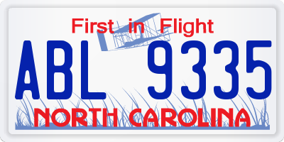 NC license plate ABL9335