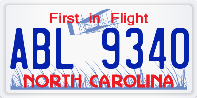 NC license plate ABL9340