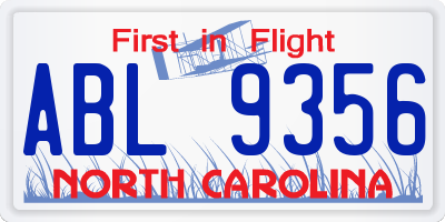 NC license plate ABL9356